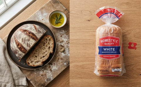 Comparison of traditional European sourdough bread and mass-produced American sliced bread