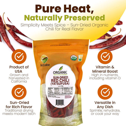 SFMart McCabe Organic Sun-Dried Red Chili Pepper (Yatsufusa Variety), 50g Dried Foods- SFMart