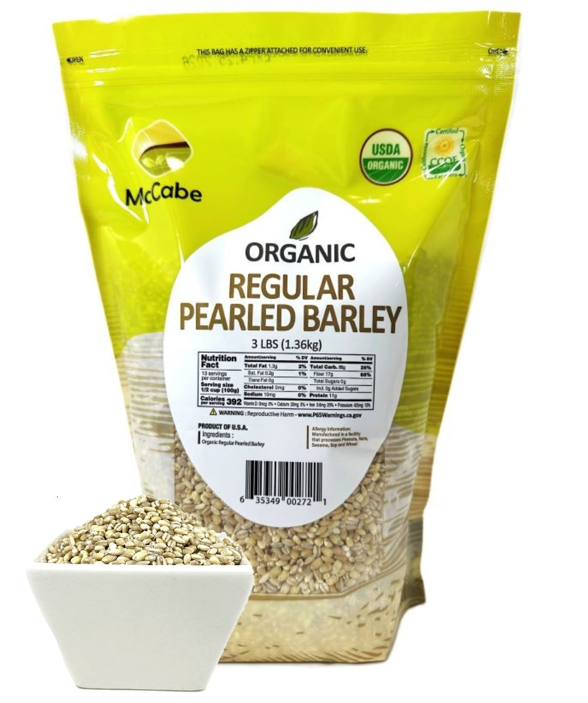 SFMart McCabe Organic Regular Pearled Barley (통보리) 3lbs Grain & Rice- SFMart